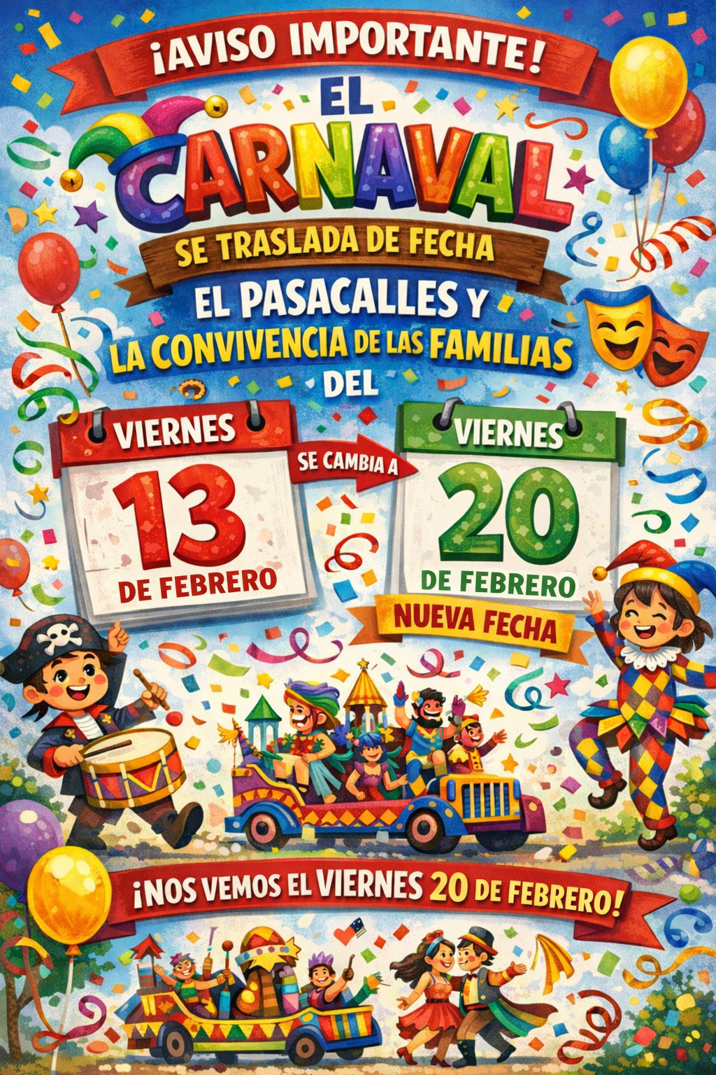 ATENCIÓN!!! A celebración do Entroido cambia de datas polas mala climatoloxía